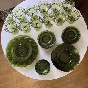 MCM Bartlett Collins Manhattan Green HUGE 46 Piece Lot- Plates, Glasses, Bowls